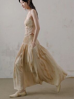 Flowing Cream Maxi Skirt — Lightweight Tiered Women's Skirt